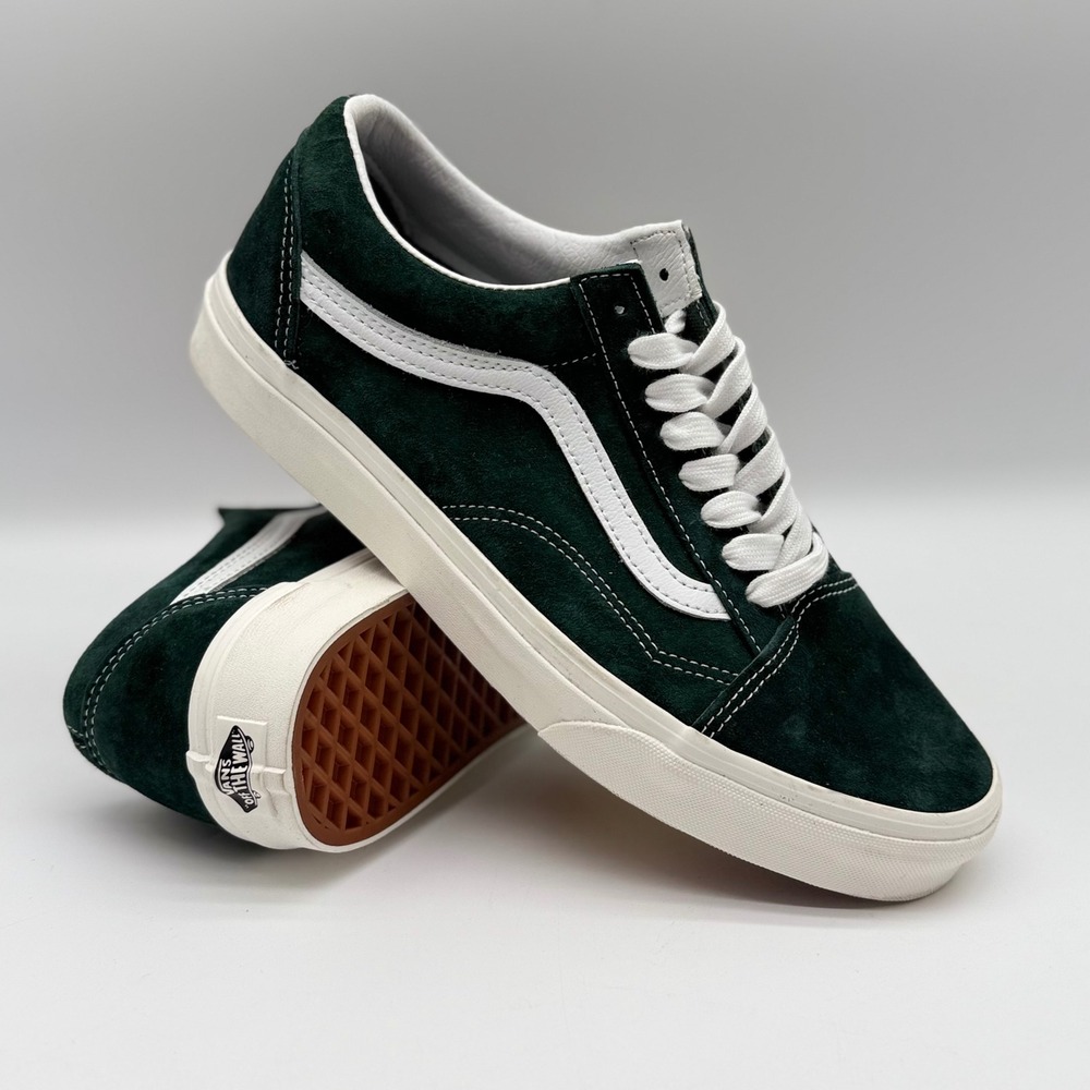 Vans Old Skool Pig Suede Forest Green White Skate Shoes Mens 9.5 Womens 11